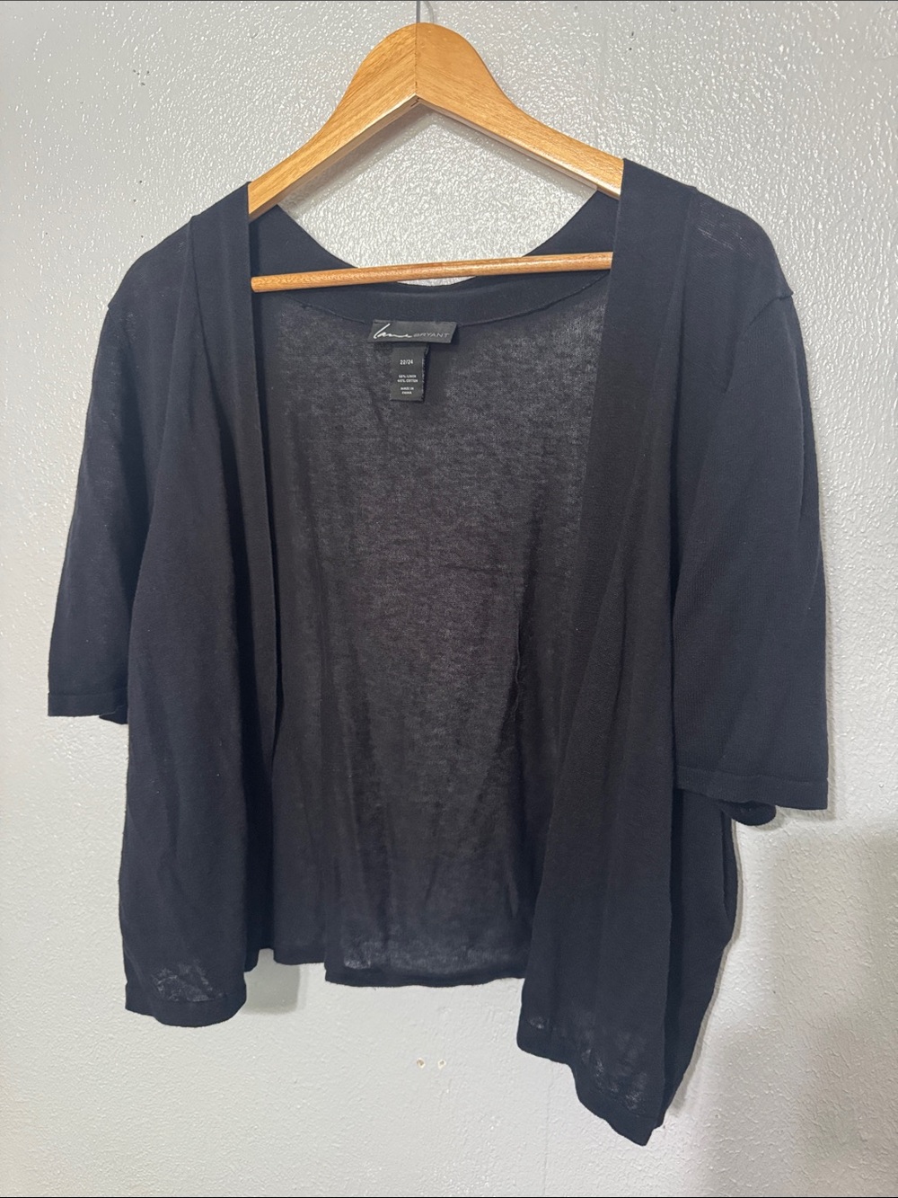 Lane Bryant Linen Cotton Blend Black Cropped Shrug Cardigan - Size 22/24